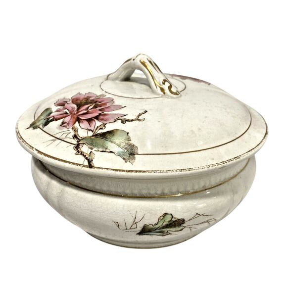 Vintage Porcelain Vanity Jar 3-part Soap Dish Dresser Box Victorian Handpainted - Picture 9 of 9